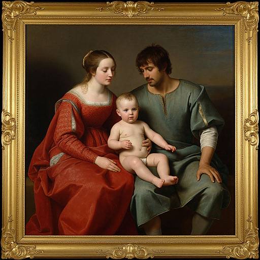 Classical Family Scene in Ornate Frame