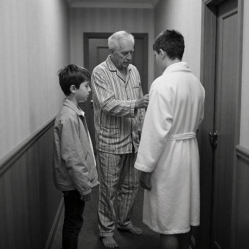 Candid Black-and-White Hallway Portrait
