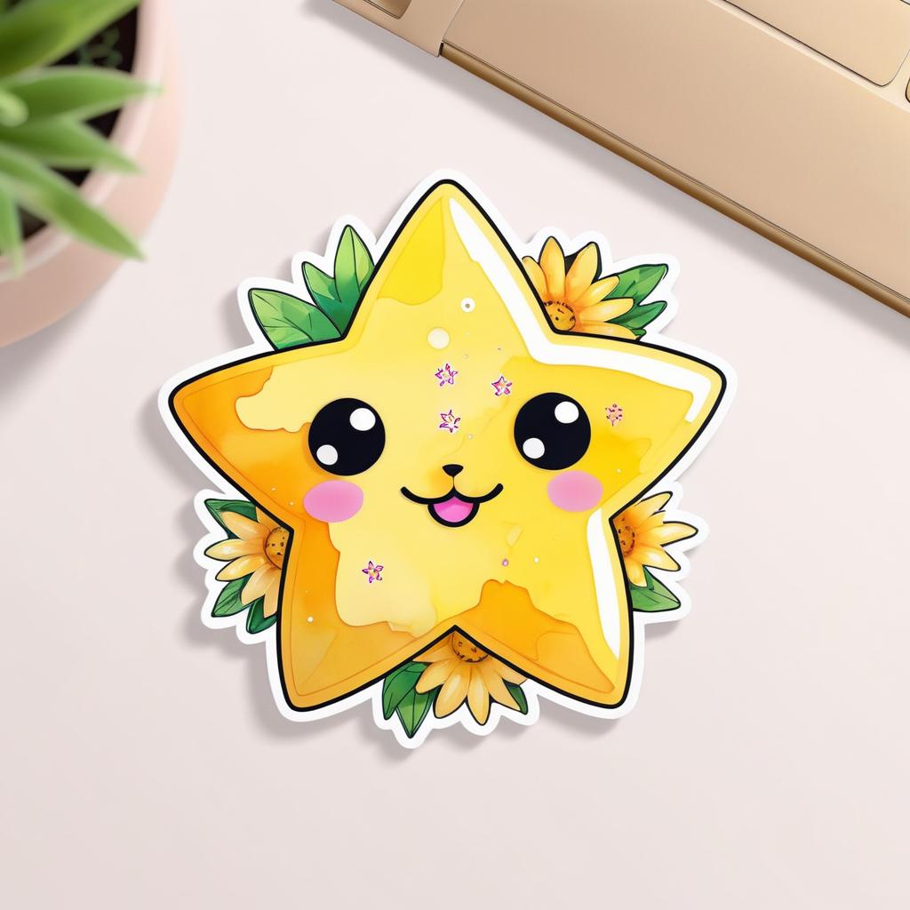 Kawaii Yellow Star Sticker Design