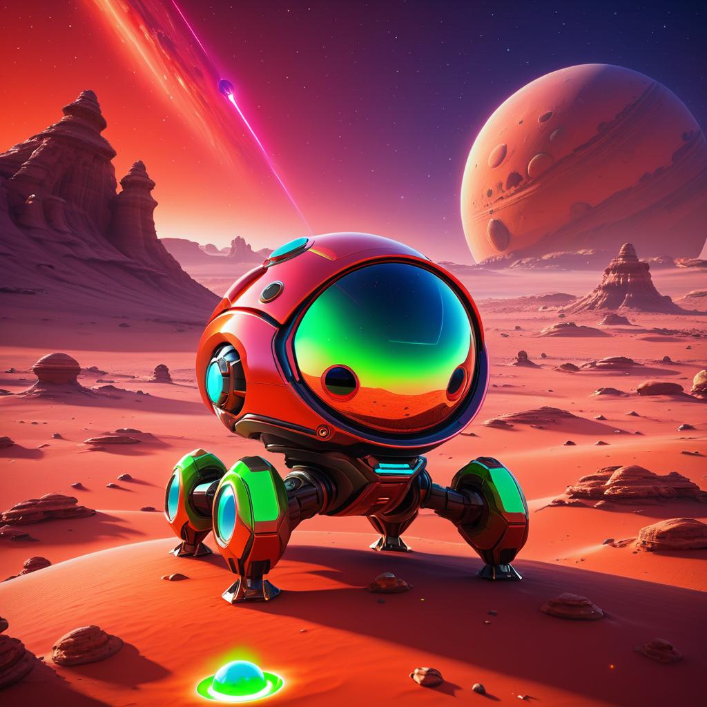 Cute Alien Adventure on Mars Landscape