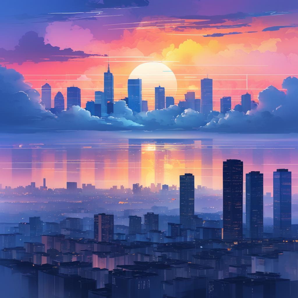 Expressionist Skyline at Dusk with Fog