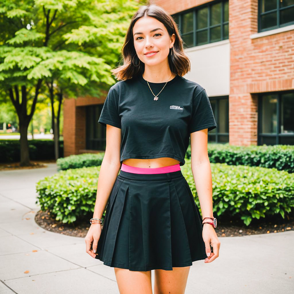 Casual College Style with Black Skirt