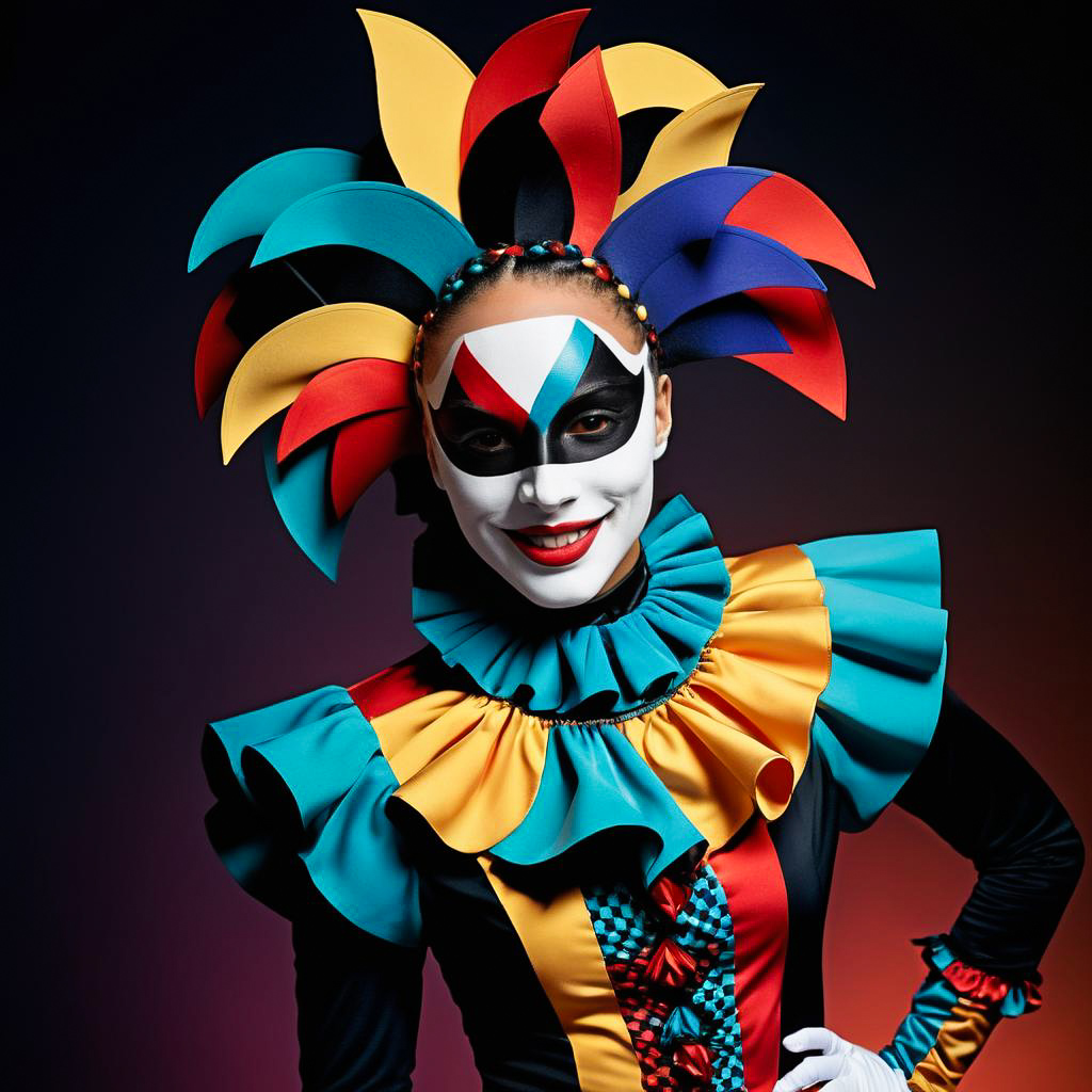 Vibrant Harlequin Reveler in Motion