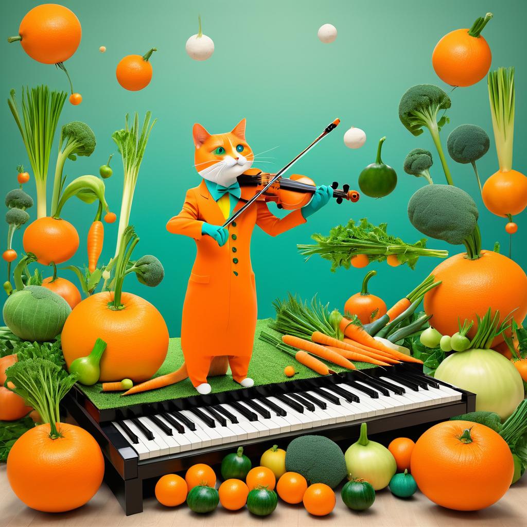 Dadaist Cat Conducting Vegetable Orchestra