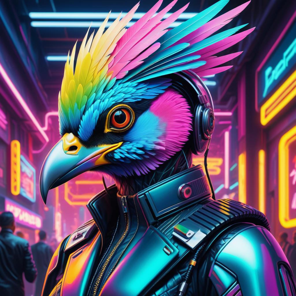 Futuristic Exotic Bird in Cyberpunk Style