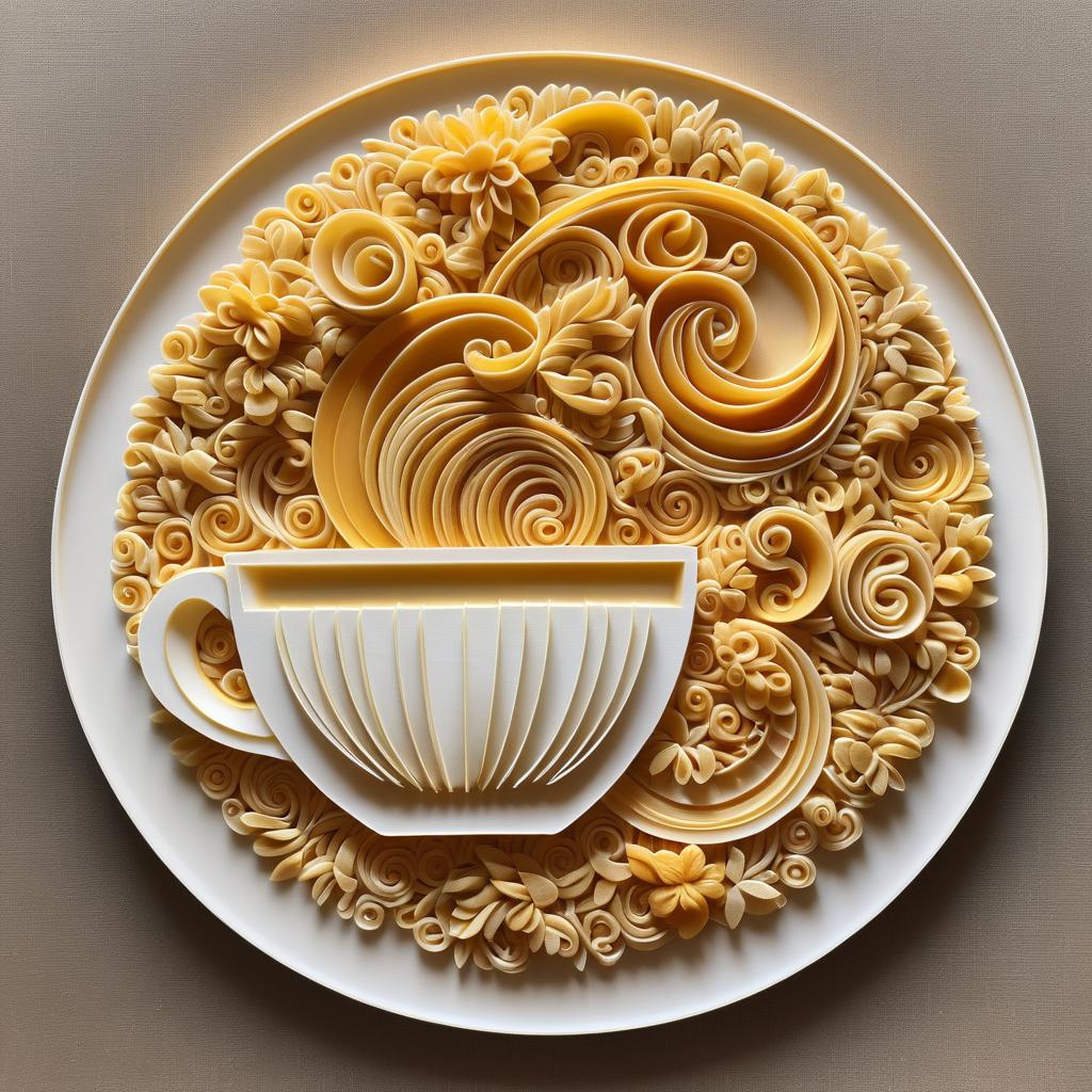 Abstract Pasta Art with Coffee Cup