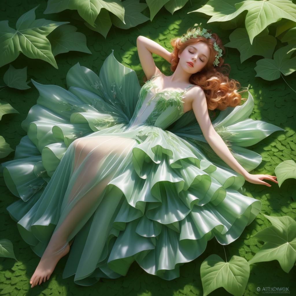 Enchanting Fairy Resting on Leafy Bed