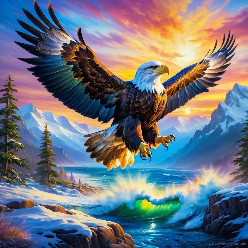 Majestic Eagle in Vibrant Oil Painting