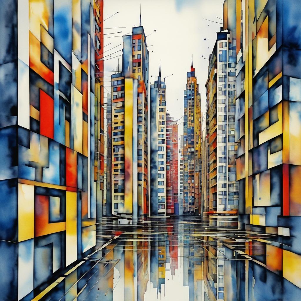 Surreal Retro Cityscape in Mondrian Style