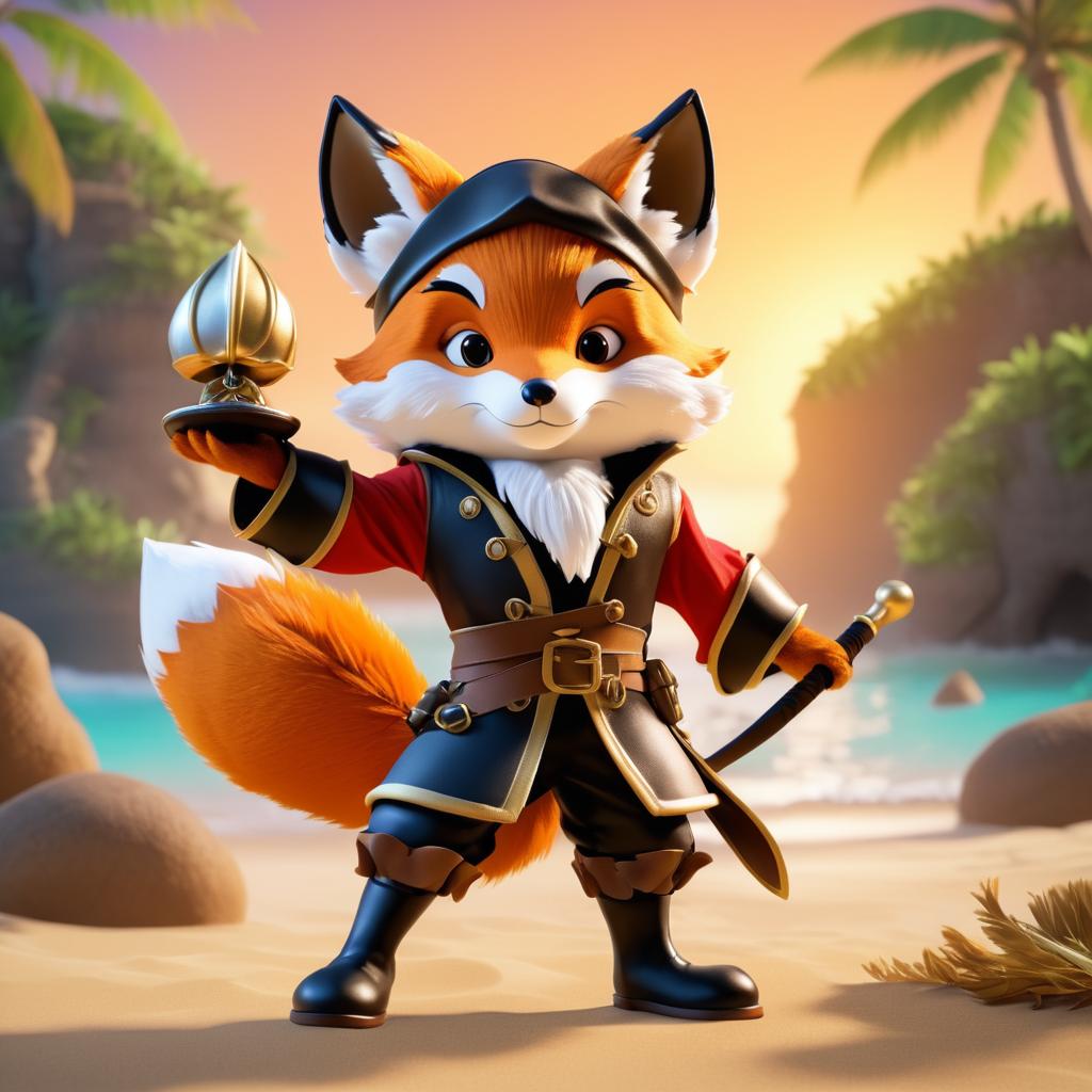 Adorable Pirate Fox on Treasure Island