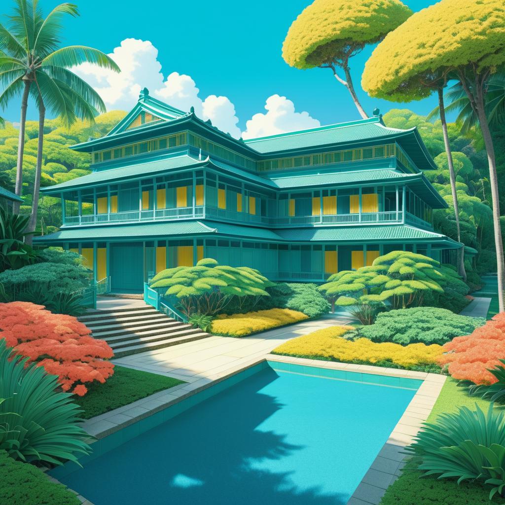 Colonial Estate in Tropical Fantasy Landscape