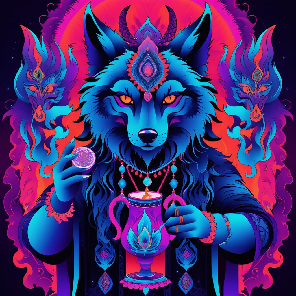 Psychedelic Demon Wolf with Elixirs