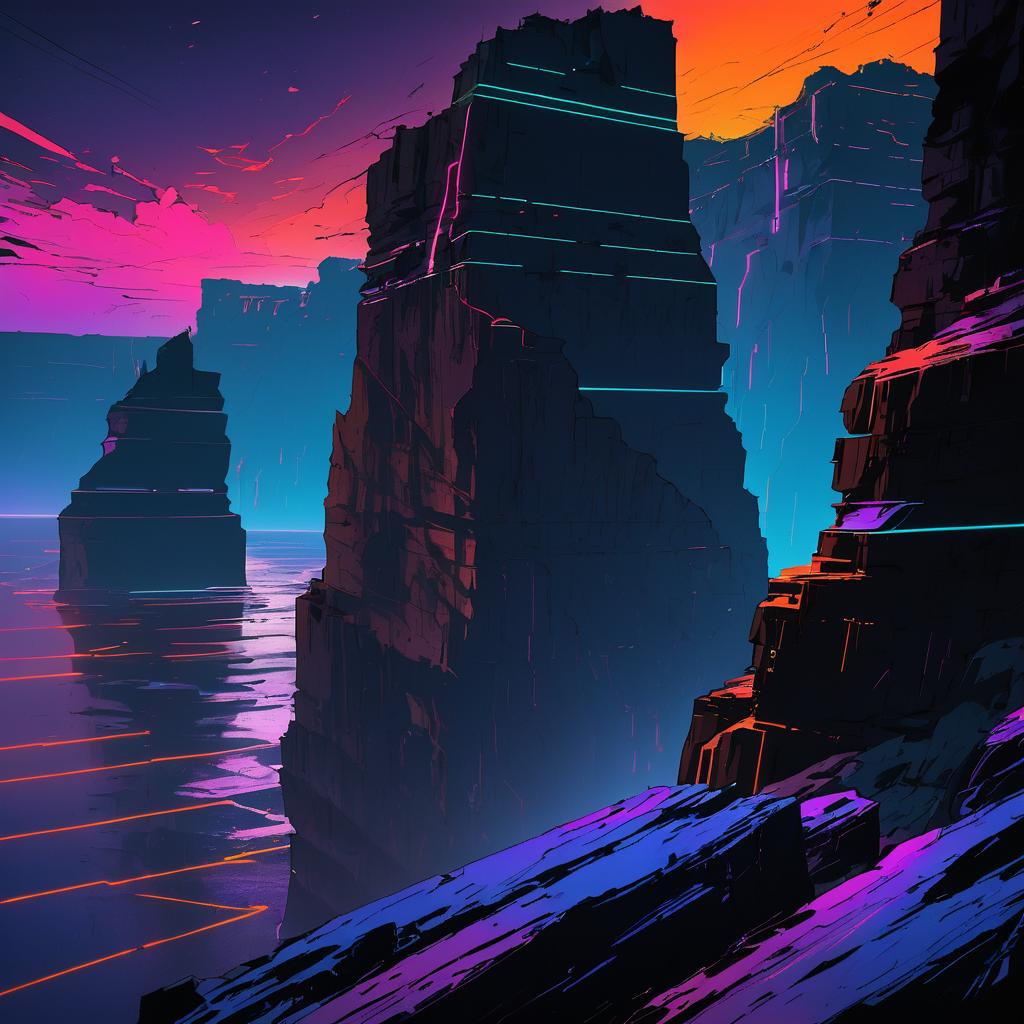 Futuristic Cliffs Under Neon Skies