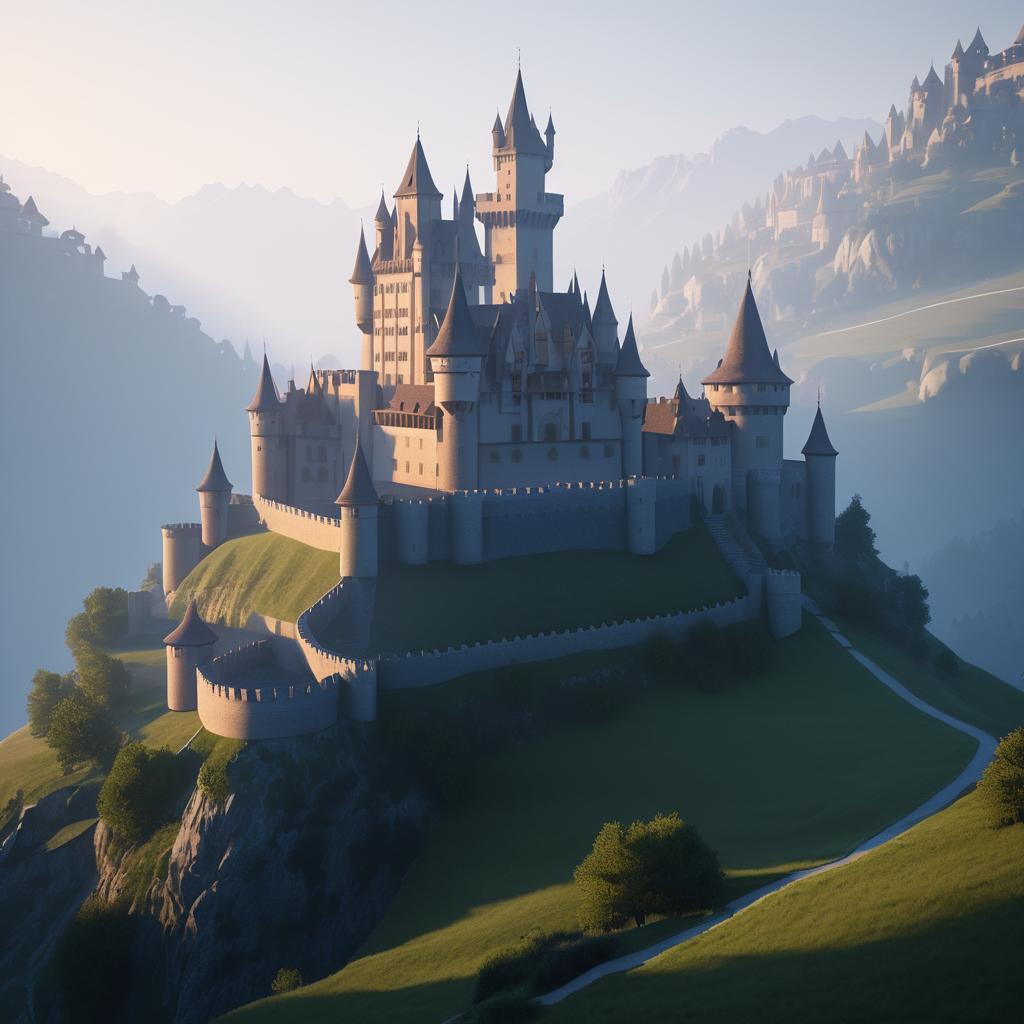 Majestic Castle Above Foggy Valley at Dawn