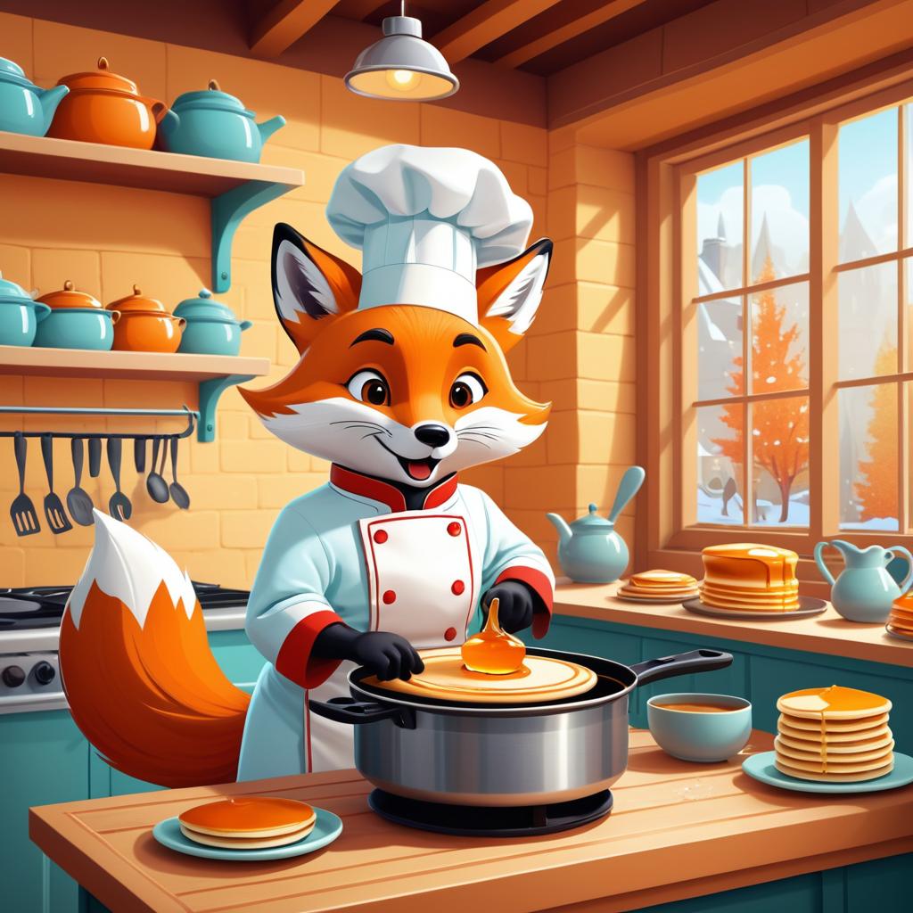 Whimsical Fox Chef Making Pancakes