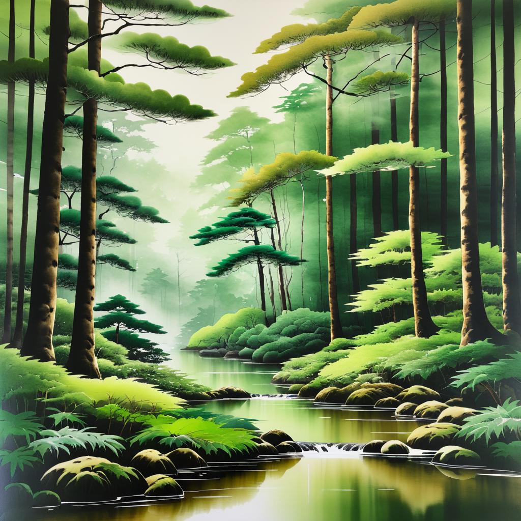 Serene Hyperrealistic Japanese Forest Scene