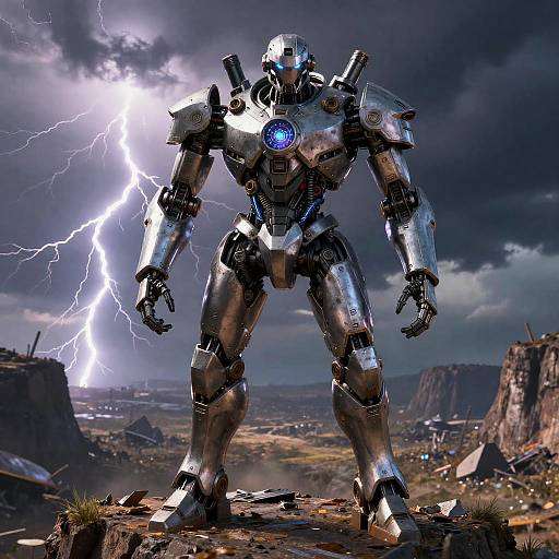AI Warrior Over Post-Apocalyptic Wasteland