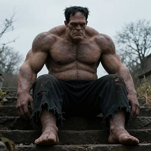 Frankenstein's Monster on Stone Steps