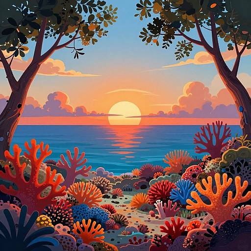 Vibrant Sunset Over Coral Reef
