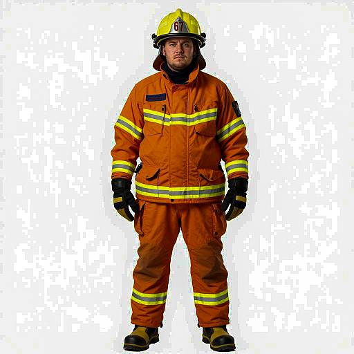 Plus-Size Male Firefighter in Orange Uniform