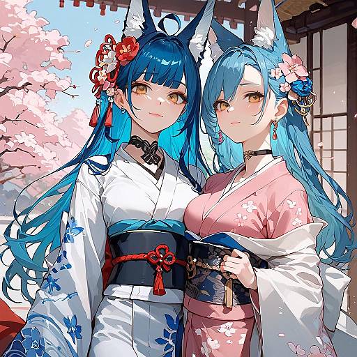 Sisters in Traditional Japanese Attire