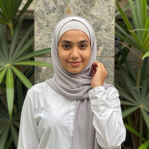 Young Woman in Gray Hijab Portrait