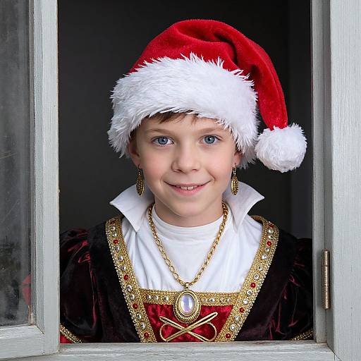 Victorian Mrs. Claus with Santa Boy