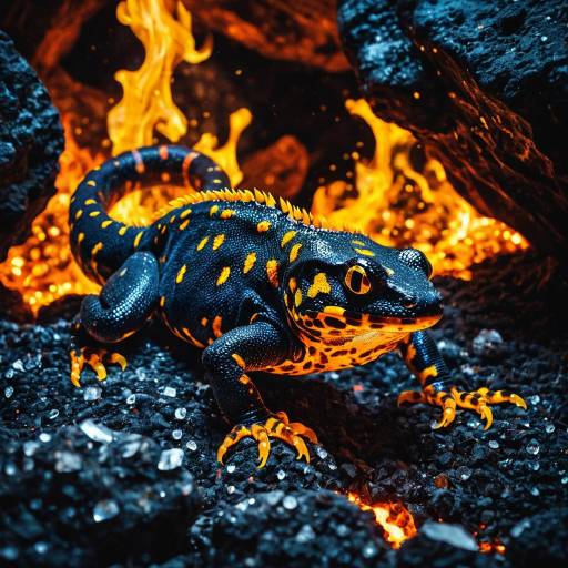 Fire Salamander in Fiery Crystalline Cave Fire Salamander in Fiery Crystalline Cave