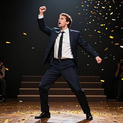 Triumphant Businessman with Confetti