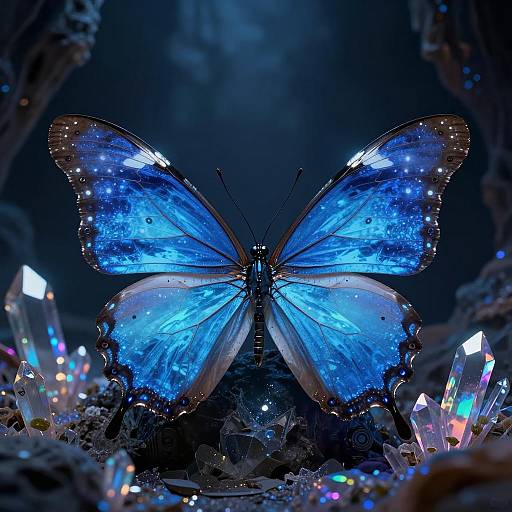 Surreal Glowing Android Butterfly in Cavern