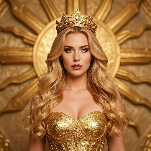 Regal Blonde Queen with Golden Crown