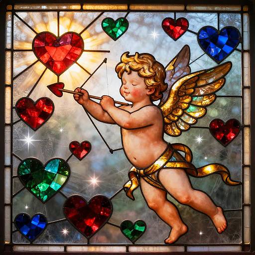 Valentine Stained Glass Cupid With Gilded Wings