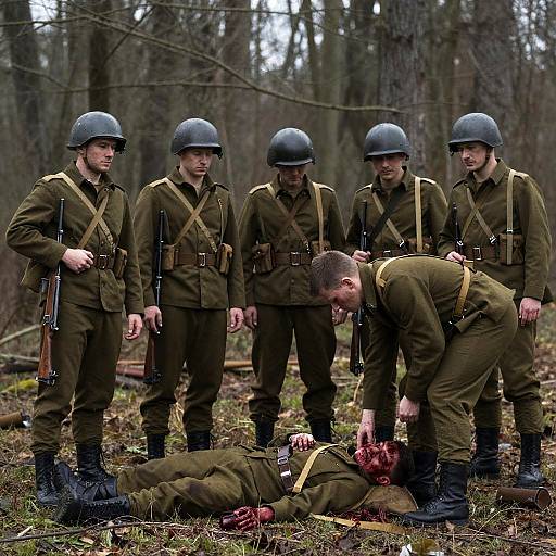 Soldiers in a Forest: A Somber Scene