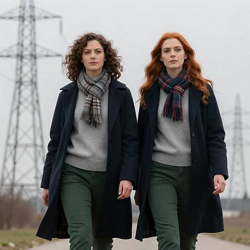 Women in Coats Embracing Friendship