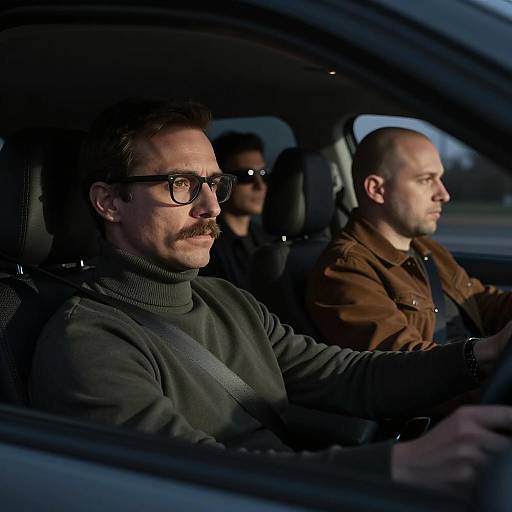 Three Men in a Car at Night