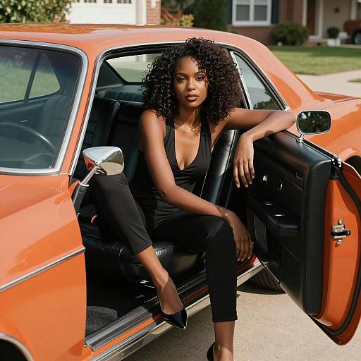 Cinematic Drive: Stylish Woman in Classic Car
