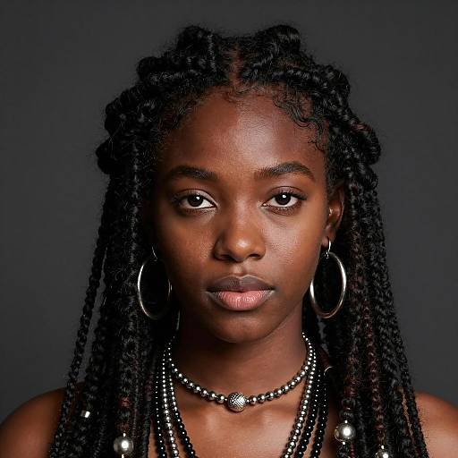 Portrait of Young Black Woman with Afro Dreadlocks and Jewelry