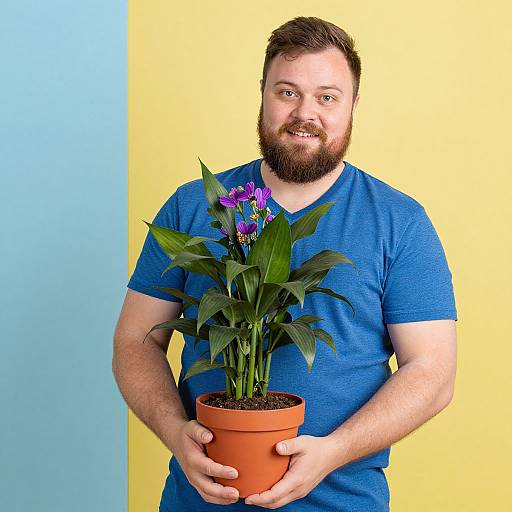 Bearded Man with Vibrant Houseplant