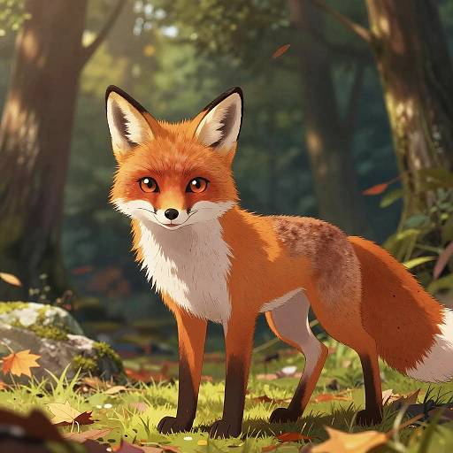 Anime Fox in Serene Forest Clearing