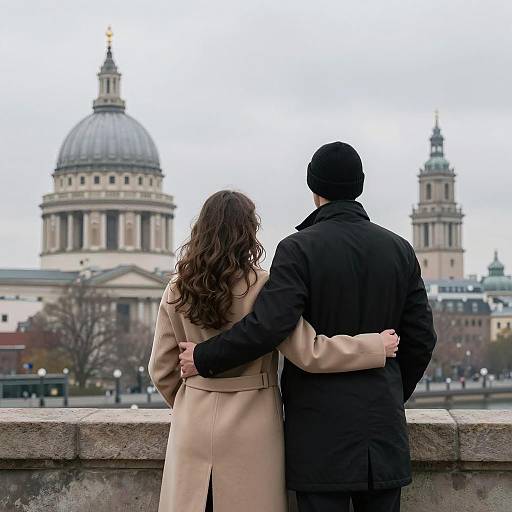 Couple Embracing on a Misty Ledge