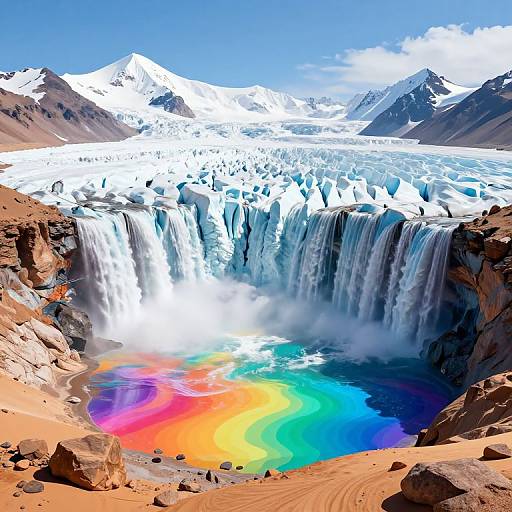 Surreal 3D Glacier Rainbow Landscape