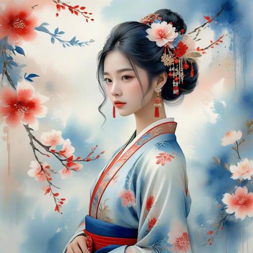 Graceful Young Woman in Asian Attire
