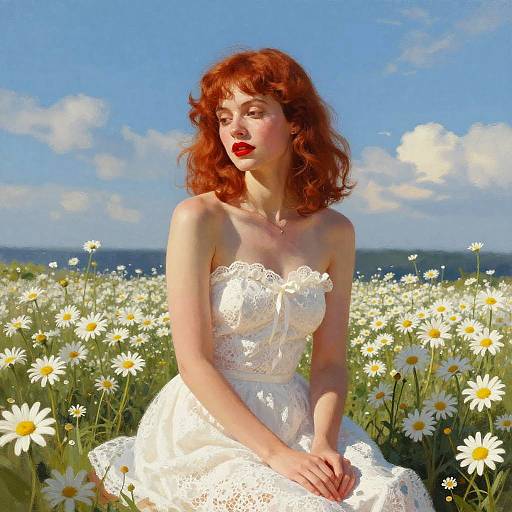 Serene Woman in Daisy Field