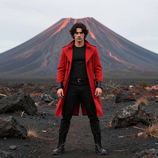 Man in Volcano Costume by Mountain