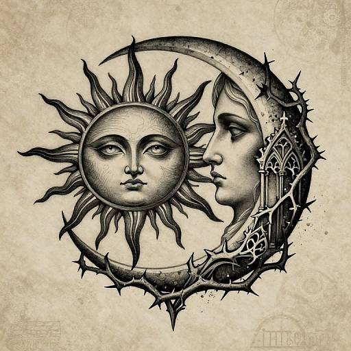 Gothic Sun and Moon Tattoo