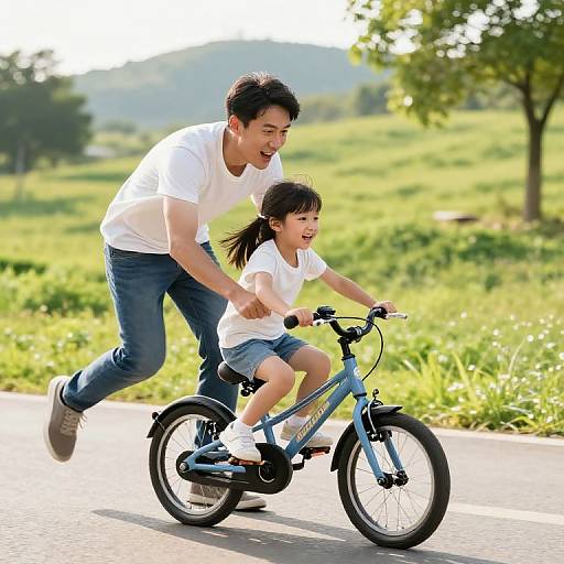 Father Teaching Daughter Bicycle Ride