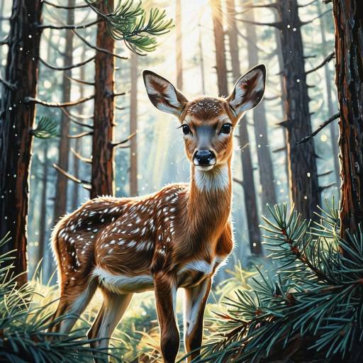 Whimsical Watercolor Fawn Under Sunlight Whimsical Watercolor Fawn Under Sunlight