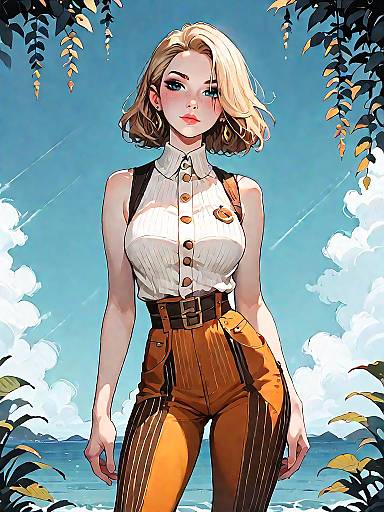 Cinematic Fashion: Redhead in Pinstripe Jumpsuit