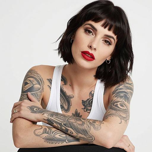 Confident Tattooed Woman in White Tank