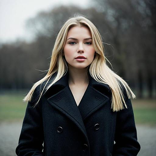 Elegant Blonde in a Black Coat
